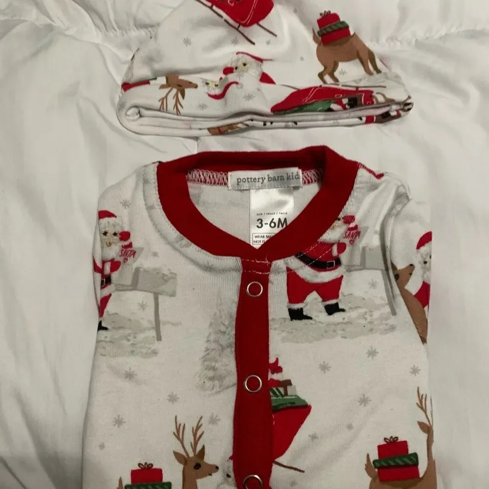 Pottery Barn Kids Heritage Santa Nursery Hat & Pajama Set